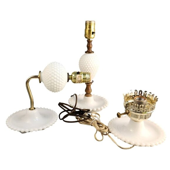 Milk Glass Other - Vintage White Milk Glass Hobnail Table & Wall Lamps Set Of 3 For Parts/Repair